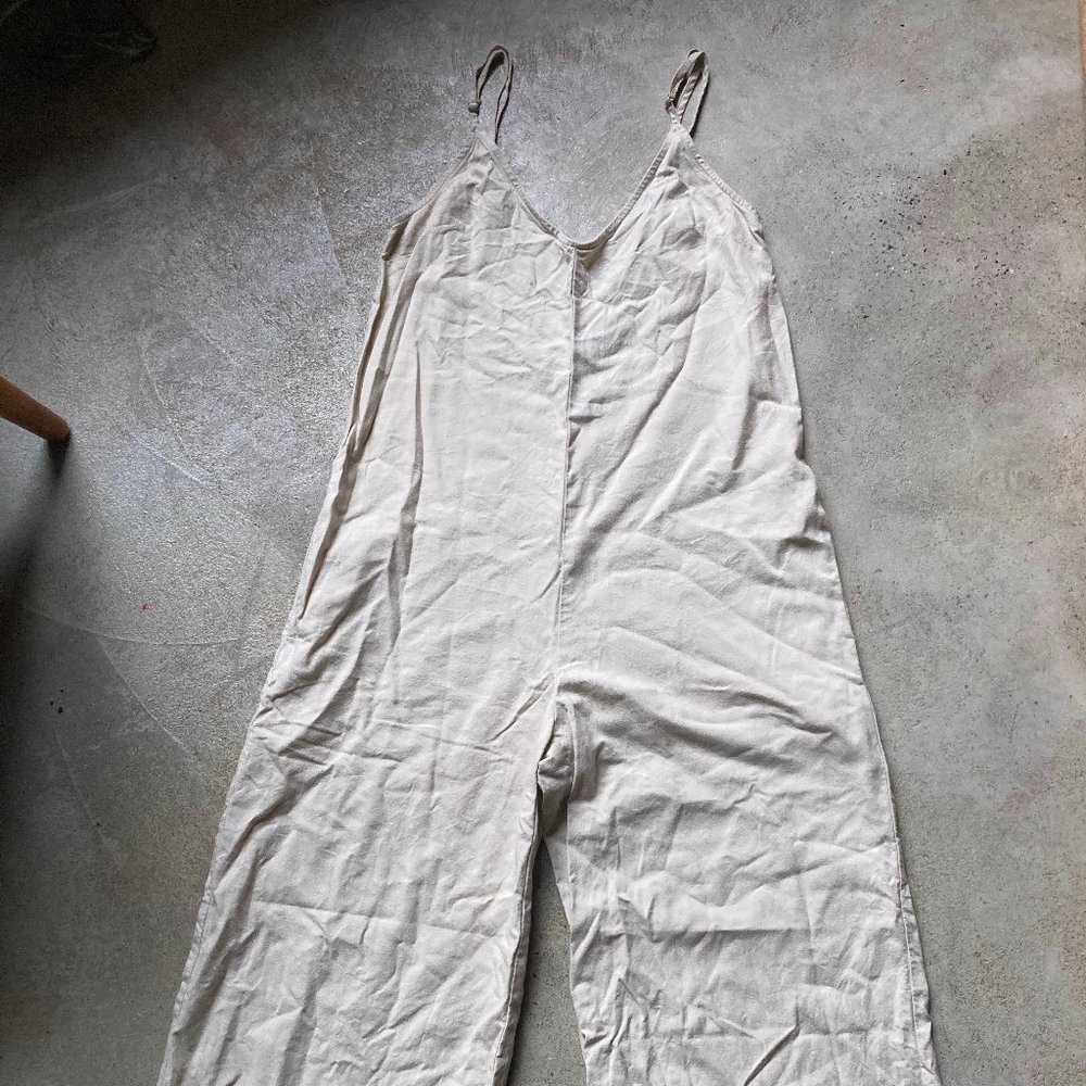 Wide leg tank jumpsuit - relaxed fit - linen blend